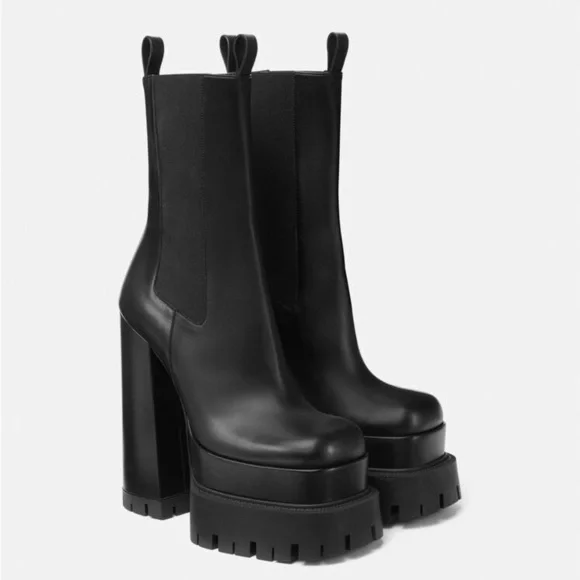 VERSACE | Black block platform aevitas Versace lug sole designer leather boot - Picture 4 of 16